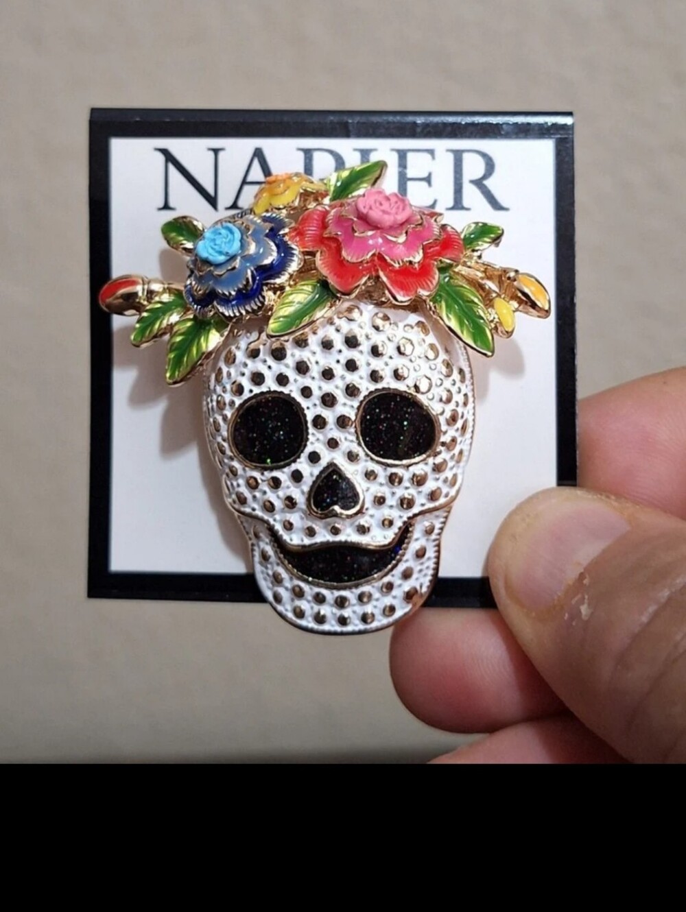 Beautiful Napier Silver Tone Day of the Dead/Dia De Los Muertos/Sugar Skull Pin.